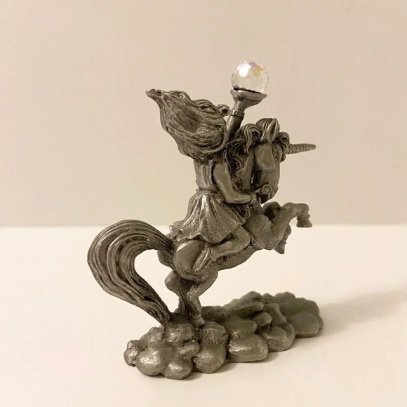 Vintage 1987 Spoontiques Pewter Unicorn Crystal Glass Sphere 3 Inch Figurine - Picture 8 of 12